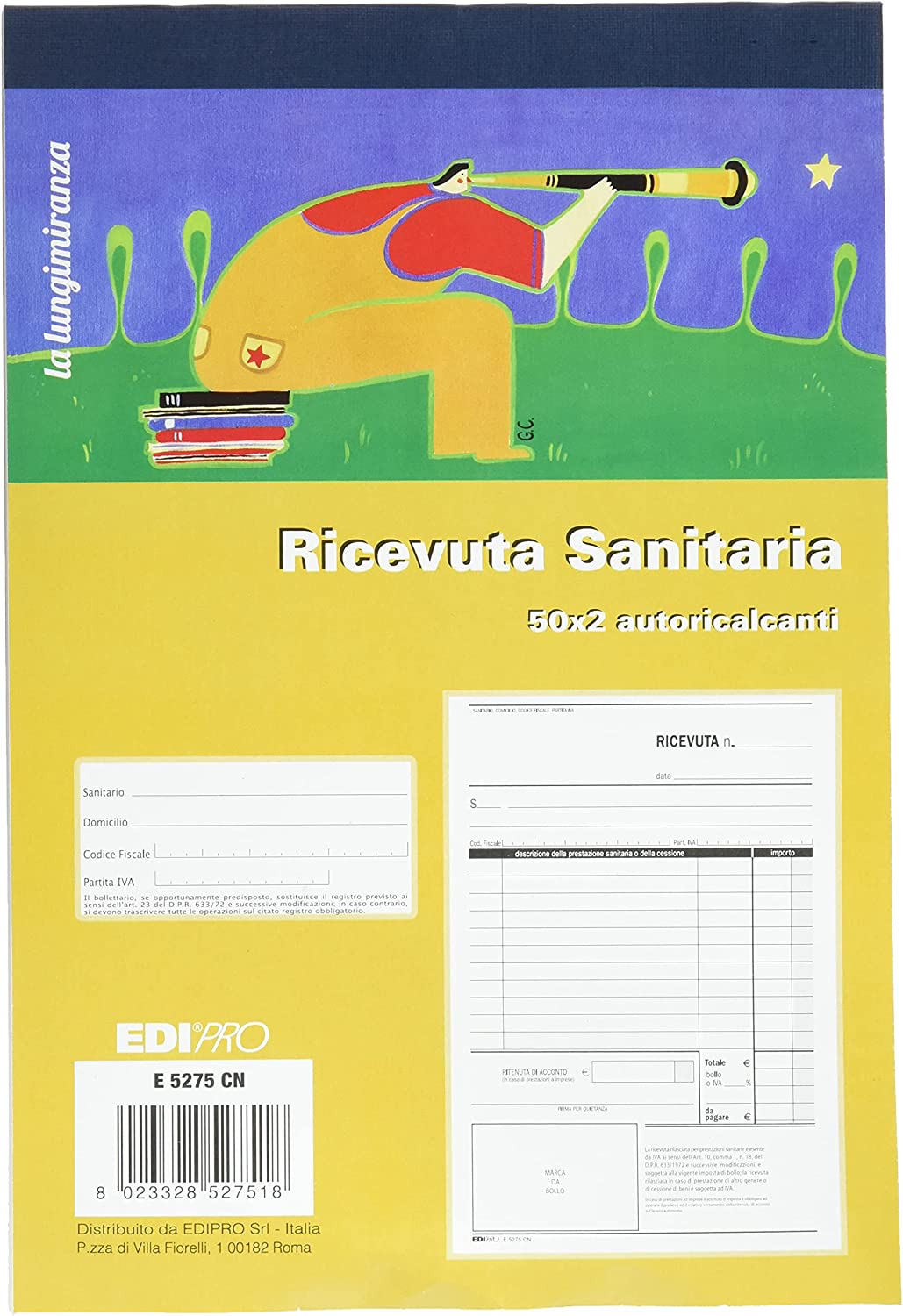 Ricevute Sanitarie registro degli onorari e delle fatture, blocco di 50/50  copie autoricalcanti numerate