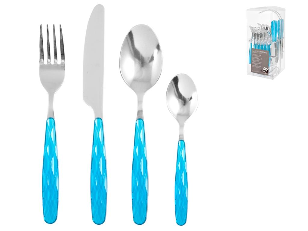 Set posate azzurre 24 pz - forchette cucchiai e coltelli