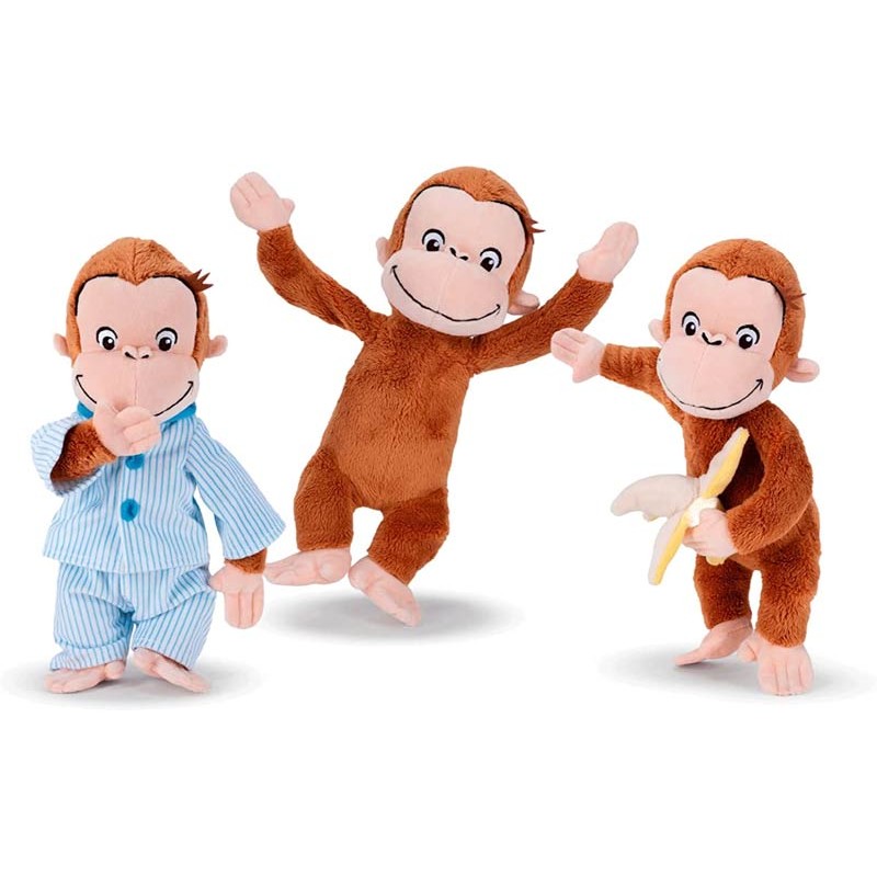 Peluche Curioso Come George Scimmia Curious con Banana in Mano e Suoni in Box Marrone 25cm 2 Cancelleria Party Papiro Ercolano