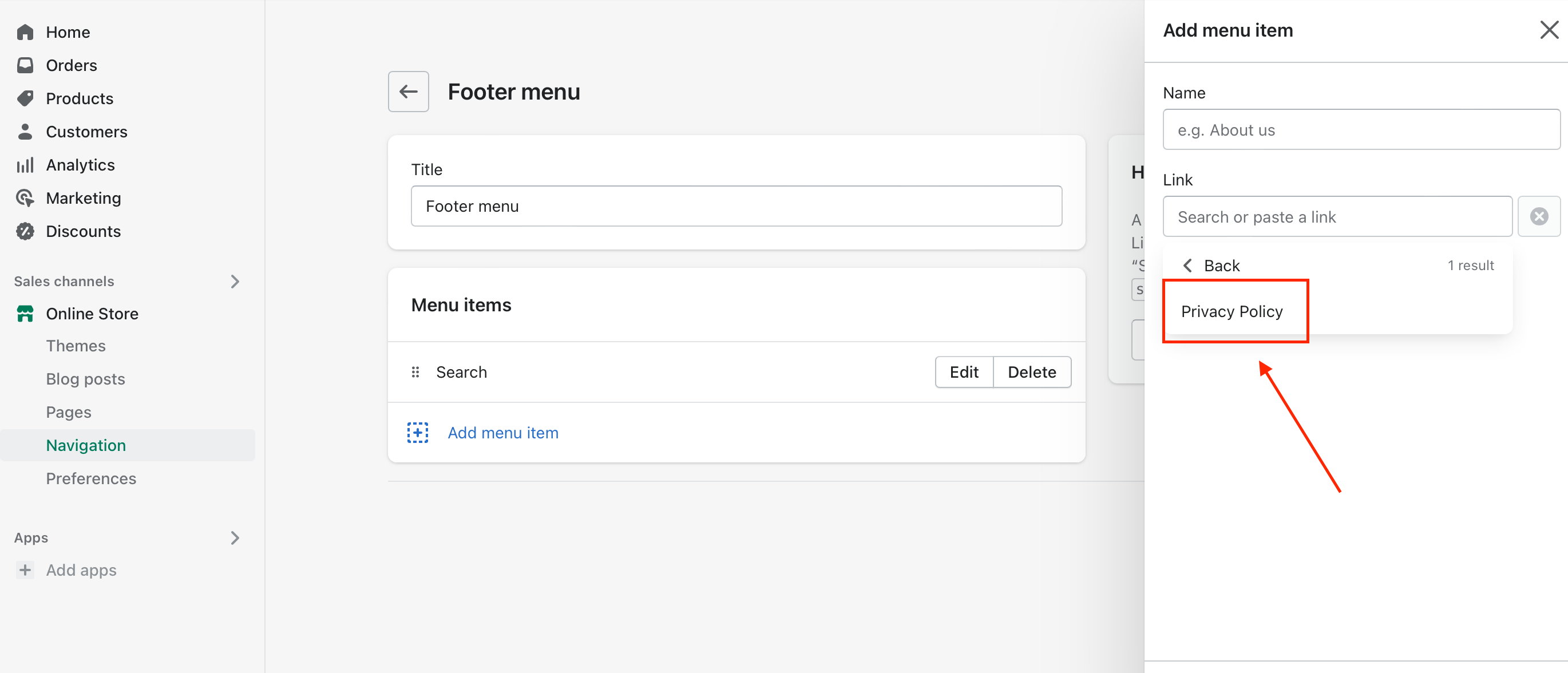 come inserire una privacy policy dentro shopify
