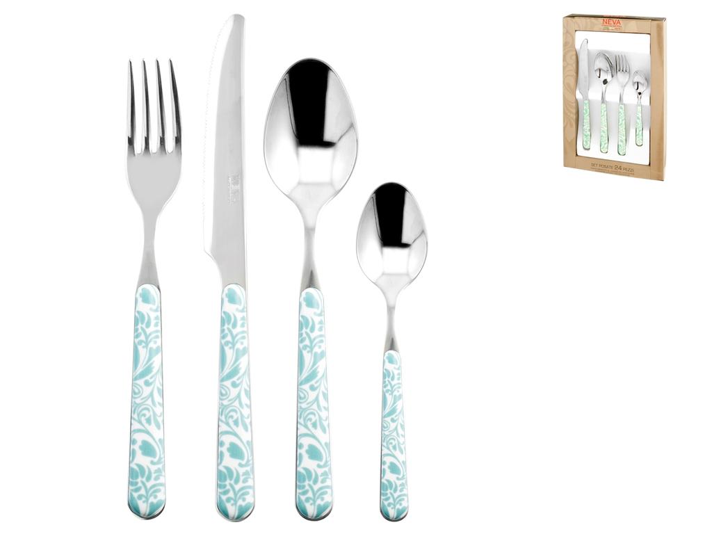 Set Posate Stella 24 Pezzi - Colore Verde, Ideale Per Tavola Apparecchiata - Foto 5