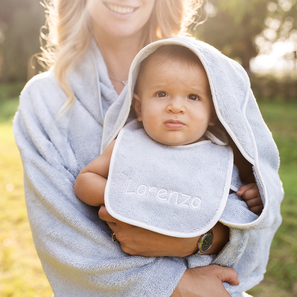Bavaglino Neonato Personalizzato Con Nome - Ricamo Italiano 100% Cotone - Foto 7