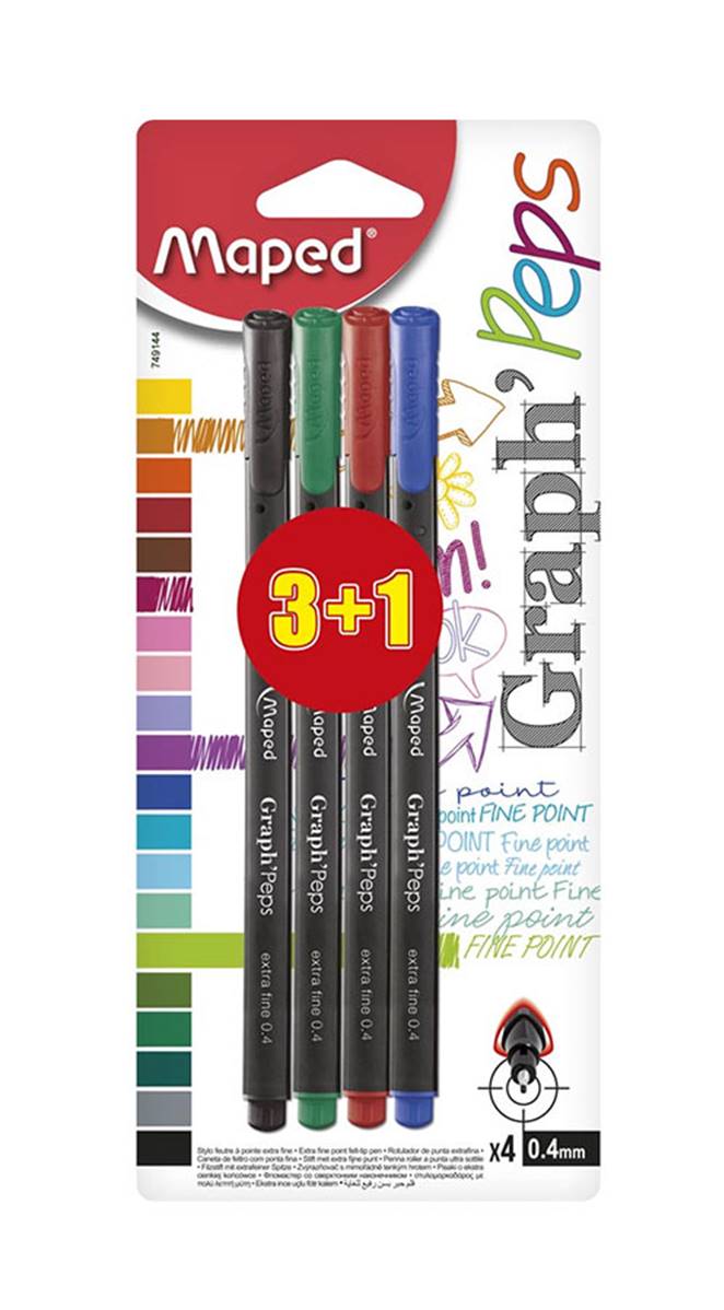 MAPED fineliner GRAPH PEPS 3+1gratis BLISTER