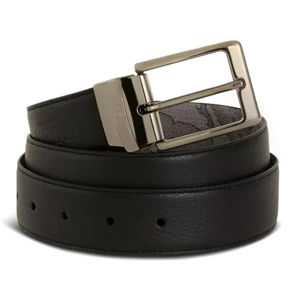 Cintura Uomo Alviero Martini Reversibile - Beige E Nero, Stampa Geografica, Chiusura A Vite, Lavabile A Mano