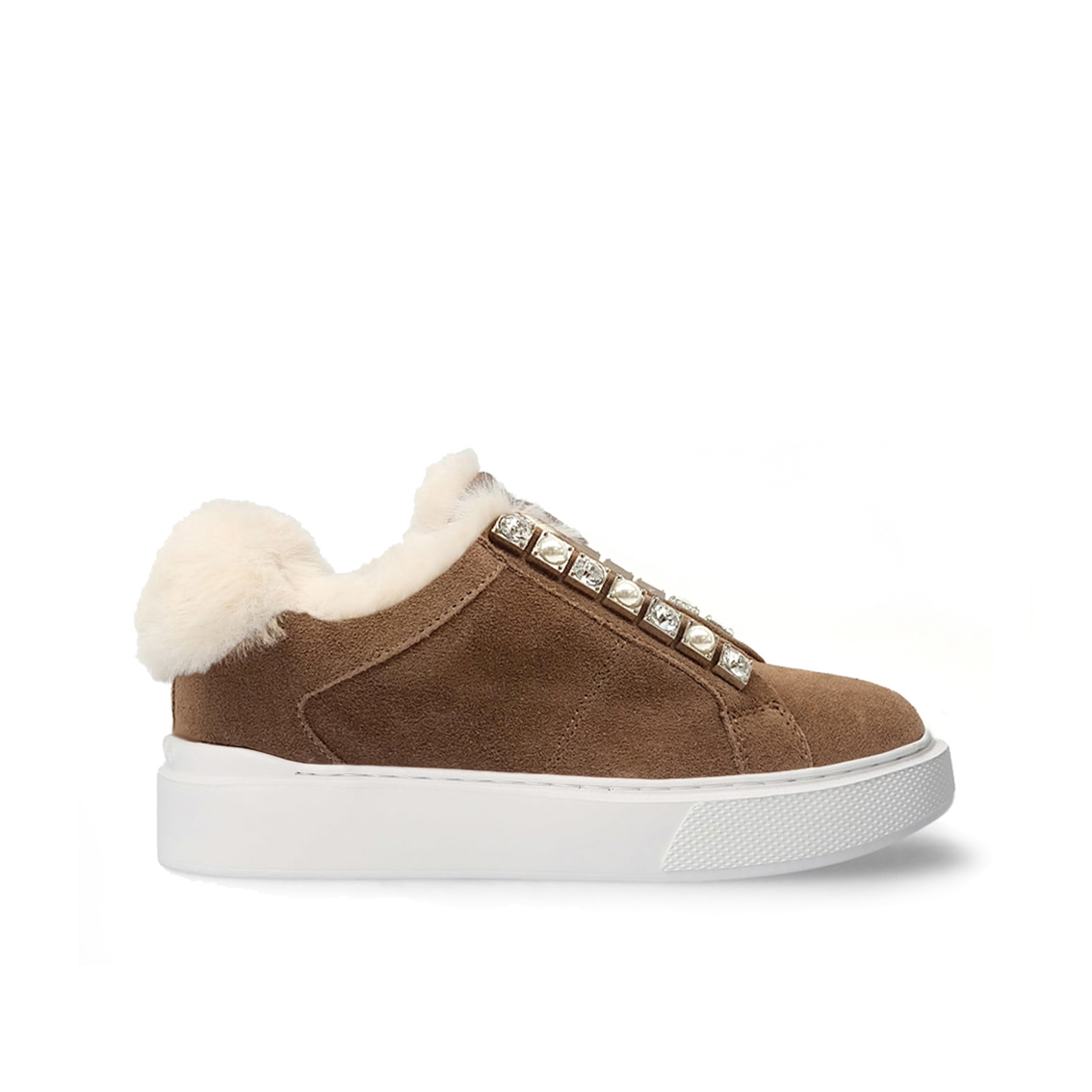 Sneakers taupe con pelliccia Guess