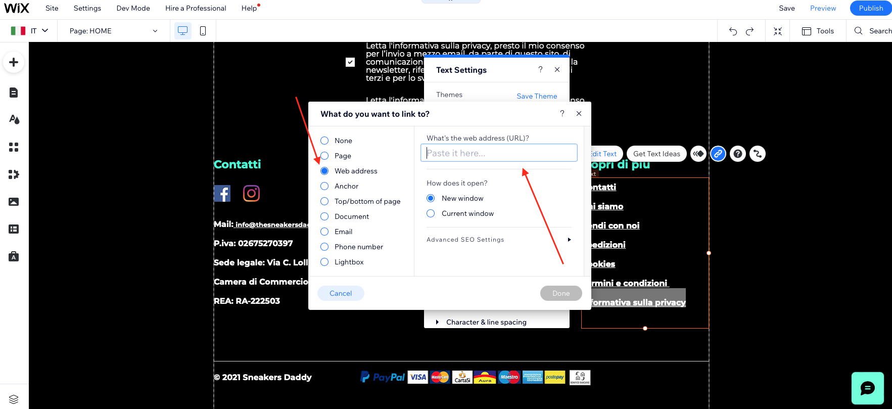 come integrare la privacy policy in Wix 