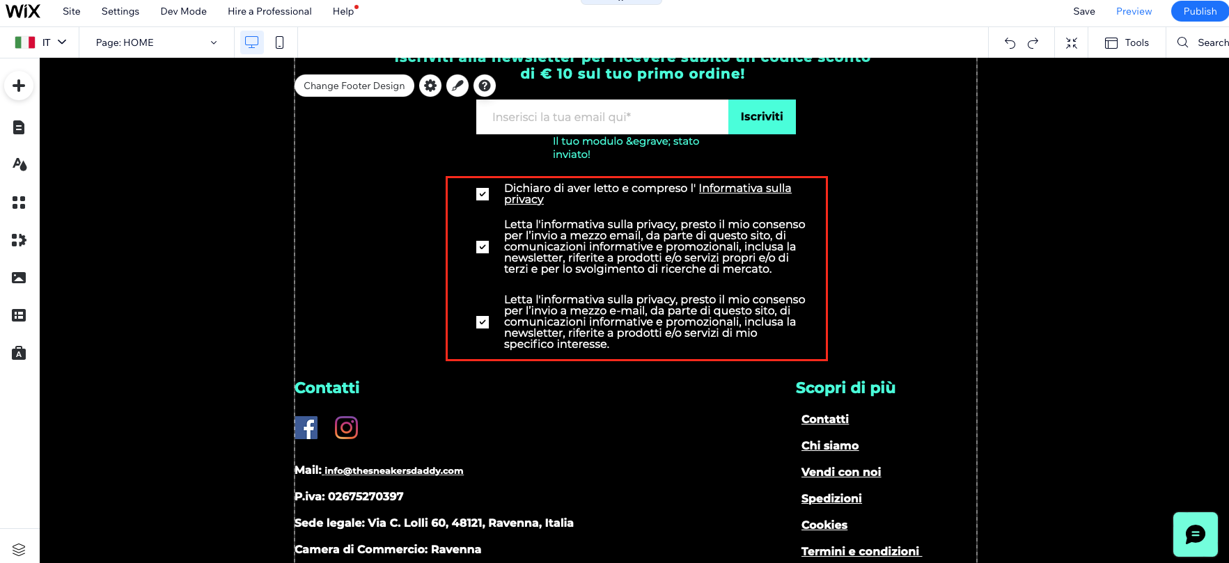 privacy policy Wix ecommerce