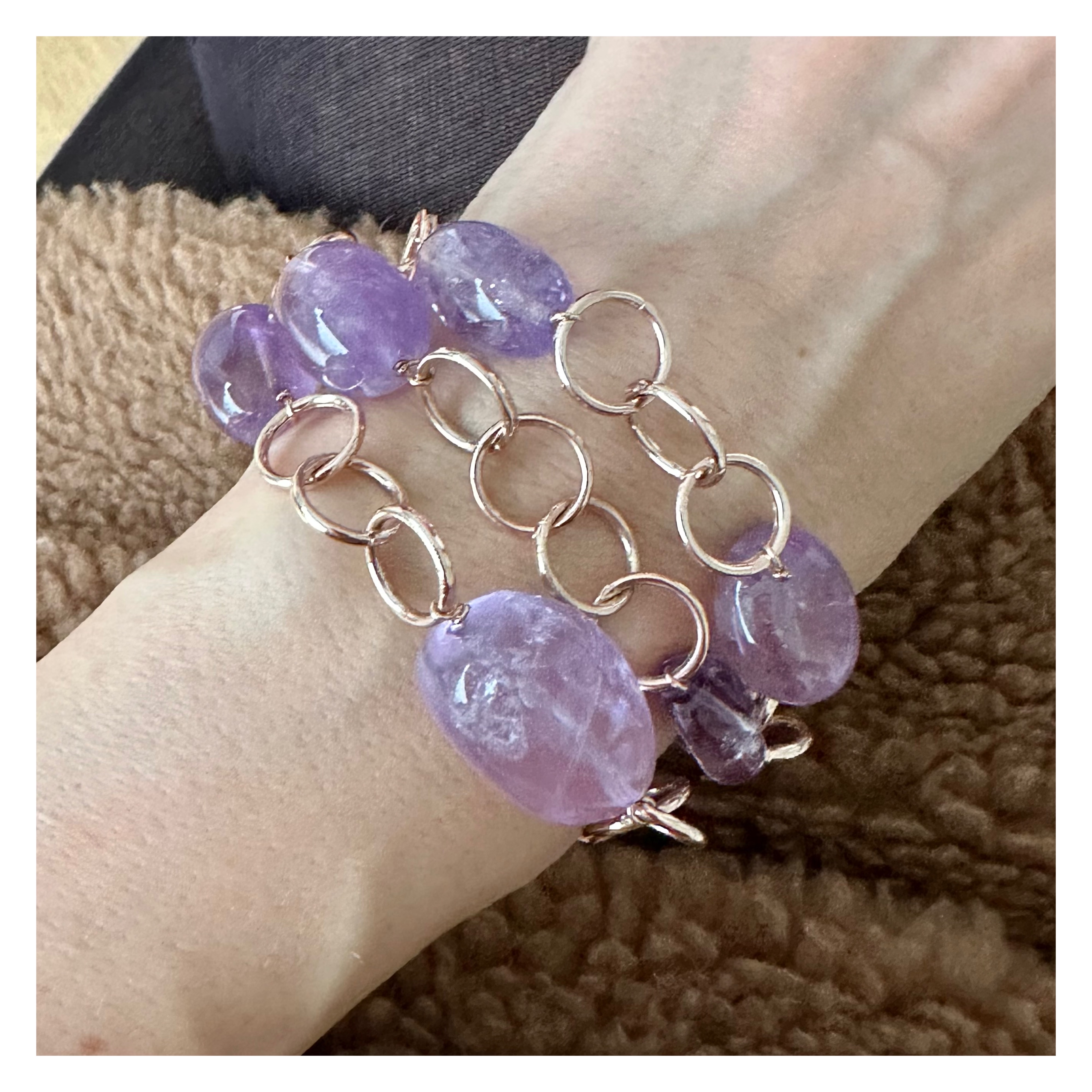 FOCALOOK Bracciale Regolabile Donna Ametista Simulata - Pietra Di Febbraio, Placcato Oro 14K