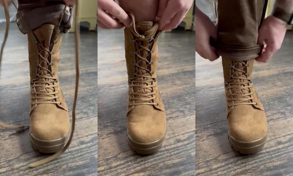 Tie boots store military style