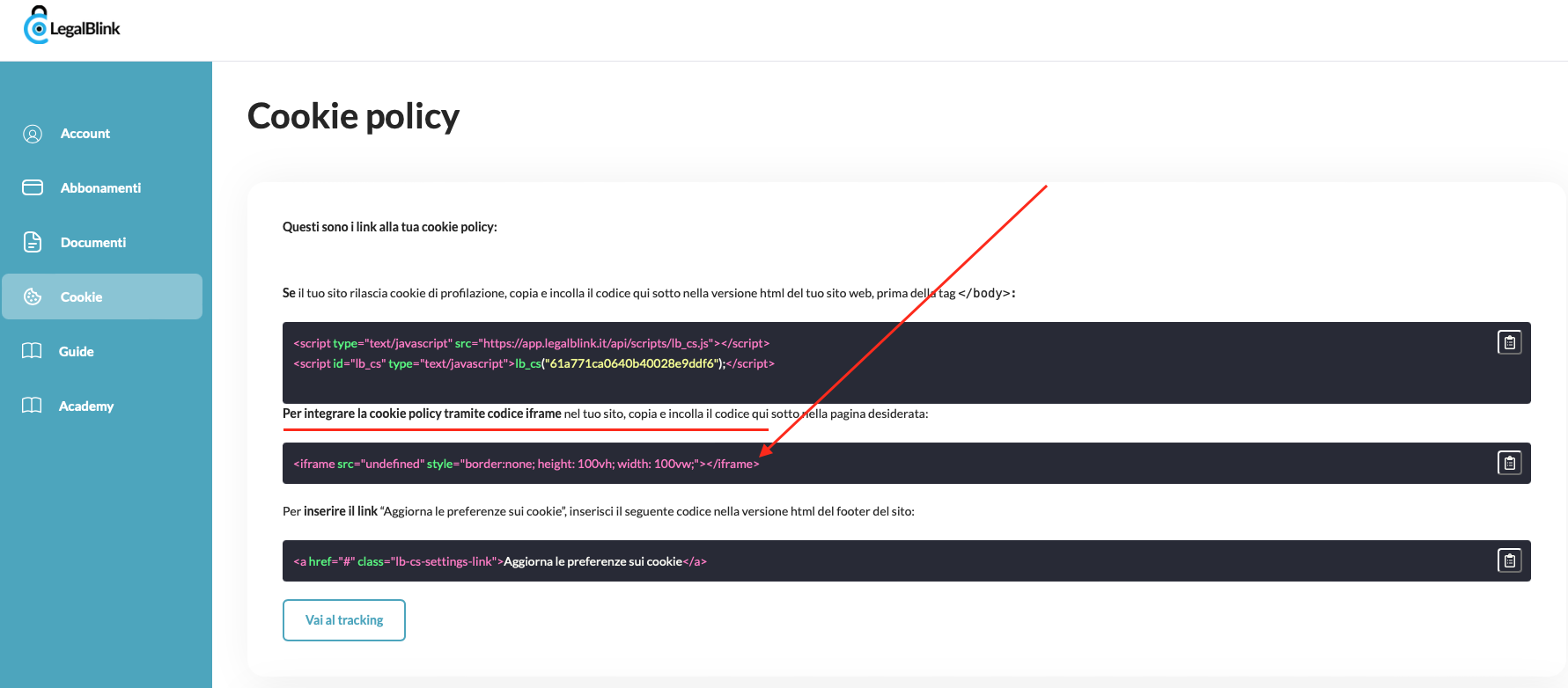 cookie policy con iframe