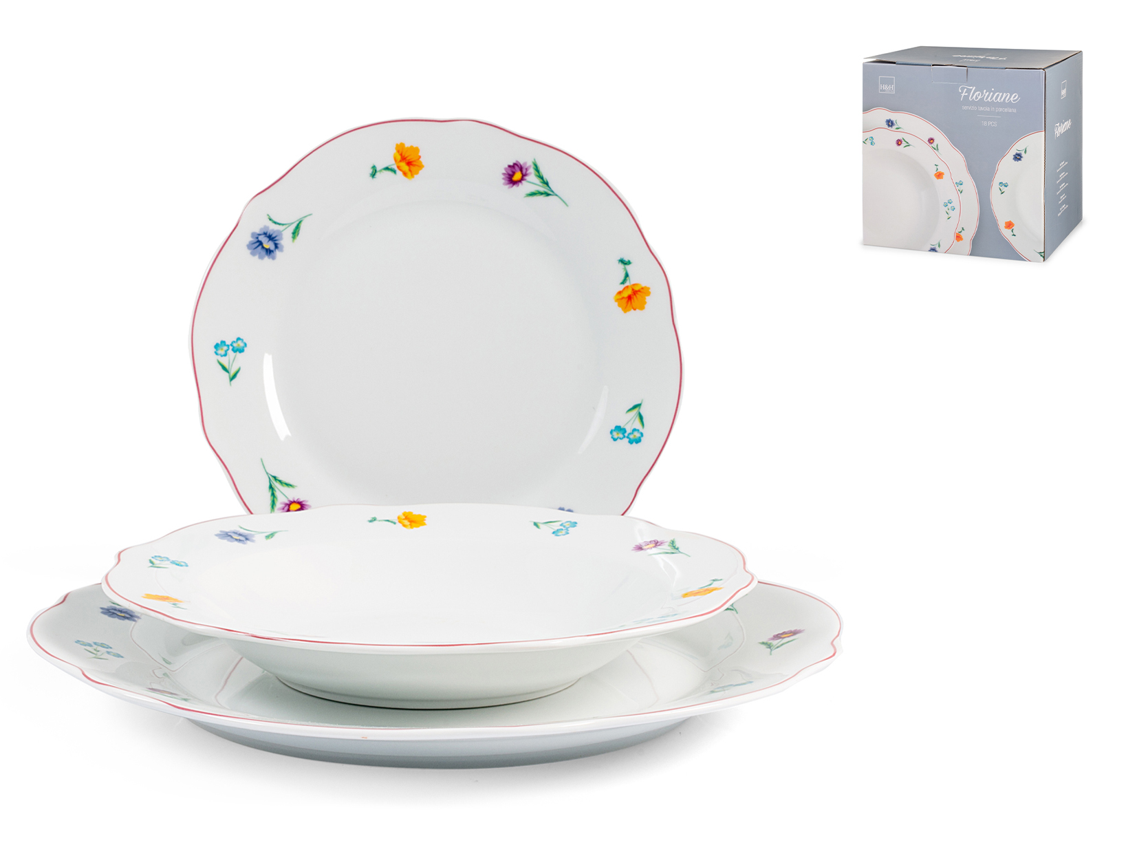 Servizio Tavola H&H Amelie 18 Pezzi - Porcellana New Bone China, Design Fiori E Pois - Foto 8