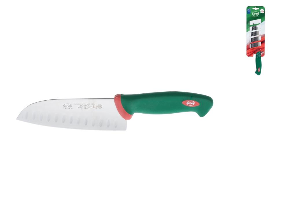 Couteau Santoku Italien 16 Cm - Lame Acier Inox Olive Et Manche Antidérapant | Pour Légumes, Viande, Poisson - Made In Italy
