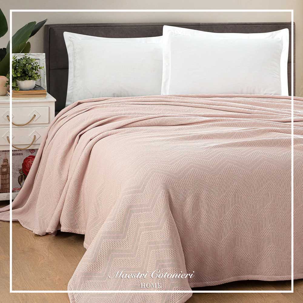 Maestri Cotonieri Copriletto Zig-Zag Letto Matrimoniale Colore Cipria