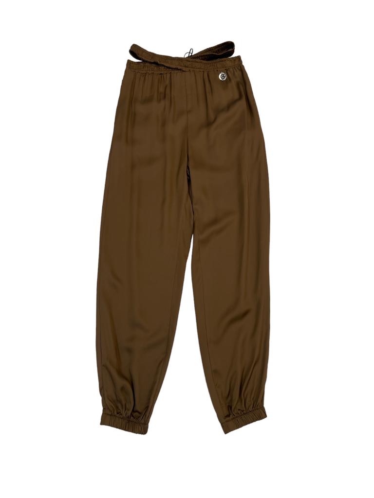 GAELLE Pantaloni PANTALONE RASO ELASTICO IN VITA INTRECCIATO E FLAG Marrone Postalmarket