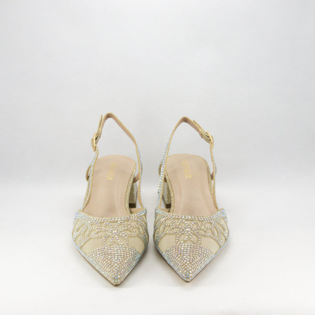 Scarpe cerimonia donna oro decorate con strass. Favole Abiti da Sposa e da Cerimonia con Sartoria