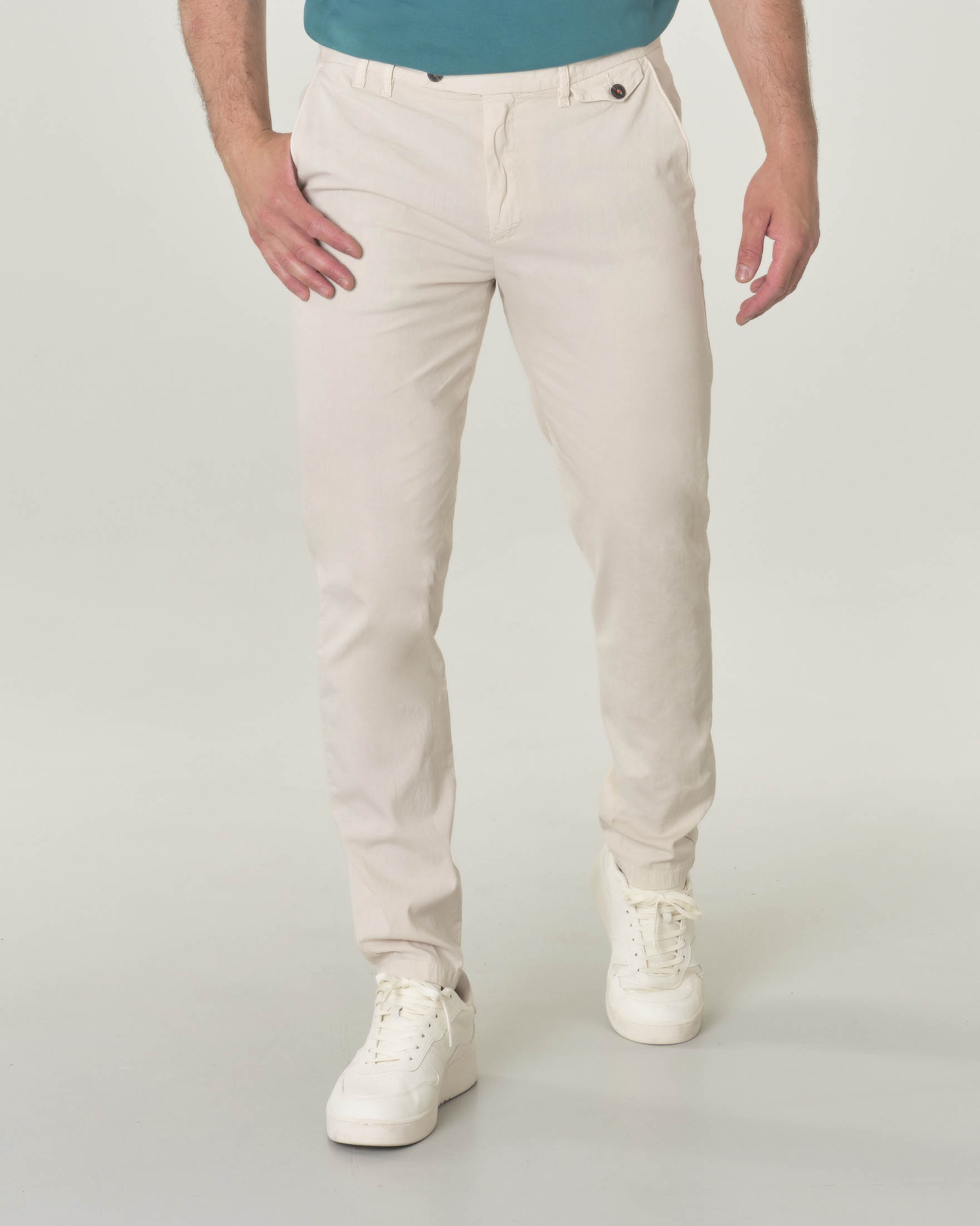 argue＊MOV BAKER PANTS RIKYU BEIGE 1 Pantalone chino beige in lino e cotone elasticizzato