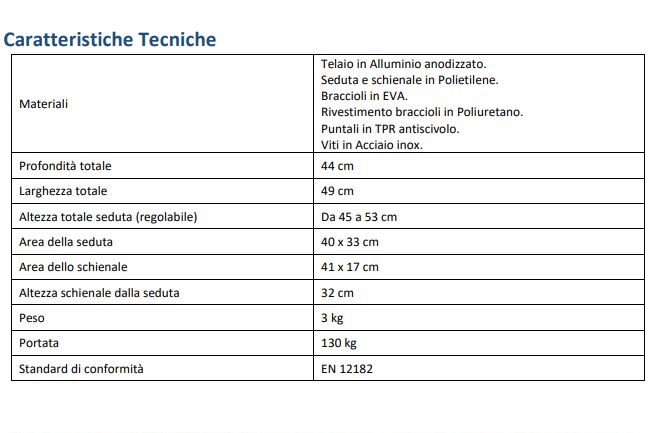 SEDIA DOCCIA CON BRACCIOLI