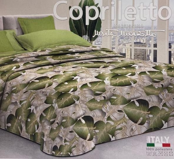 Marta Marzotto Copriletto In Cotone Harmony Luxury Leaves Matrimoniale Verde