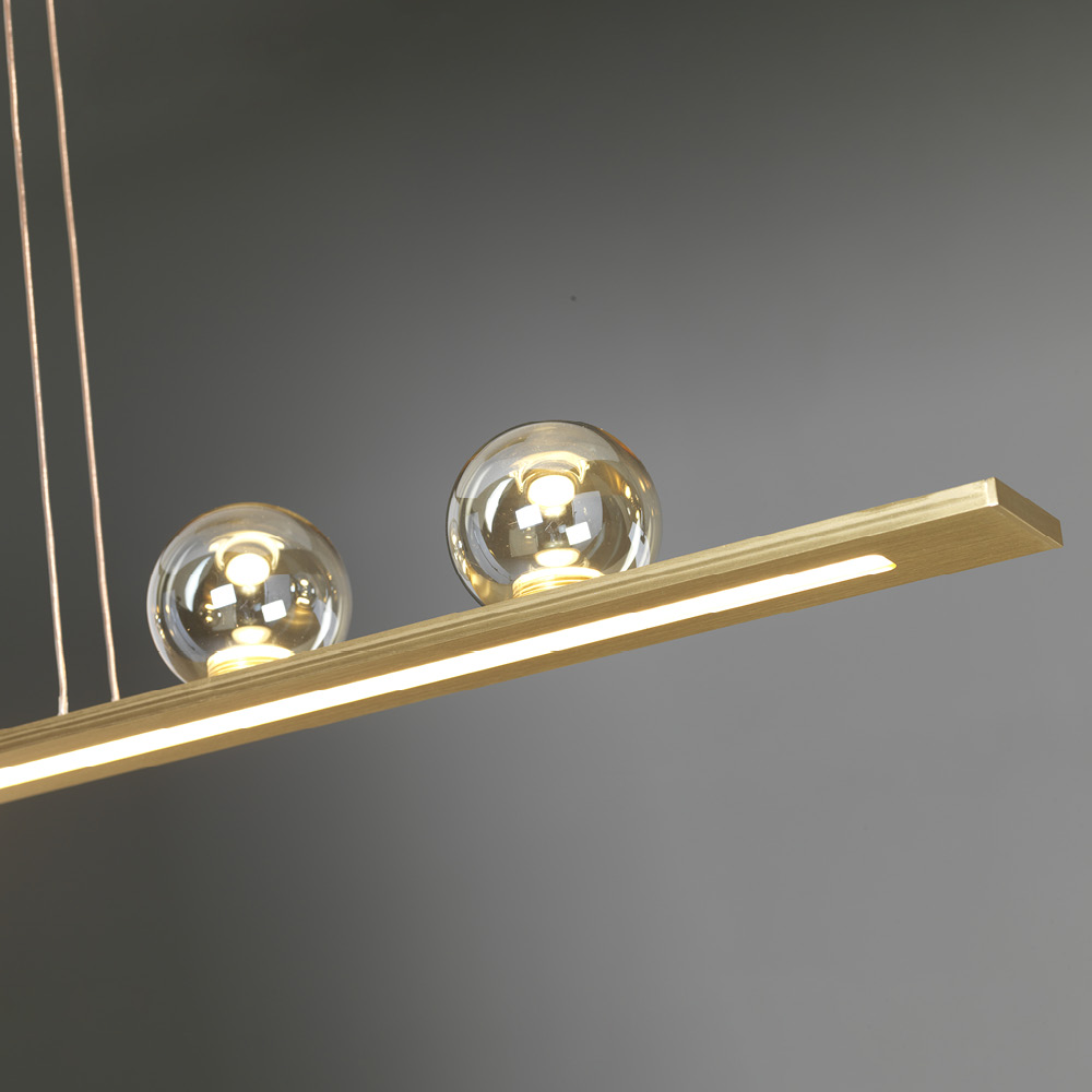 MOONLIGHT SOSPENSIONE ORO SPAZZOLATO CON SFERE AMBRATE 36W 3000K