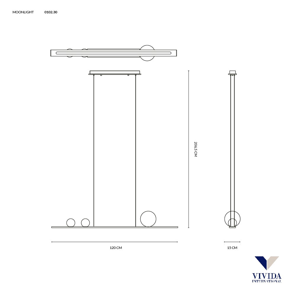 MOONLIGHT SOSPENSIONE TITANIO CON SFERE GRIGIO FUMO 36W 3000K