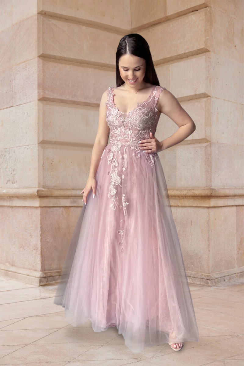 Abito cerimonia donna rosa lungo in tulle. Favole Abiti da Sposa e da Cerimonia con Sartoria