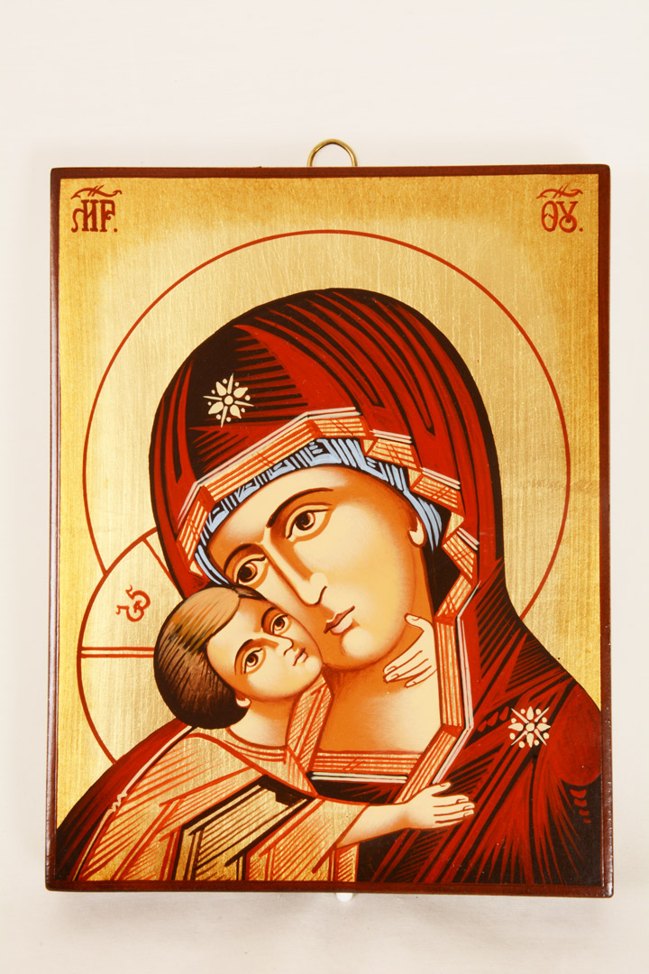 Icona Madonna con Gesù bambino su cornice simil oro cm 32x44
