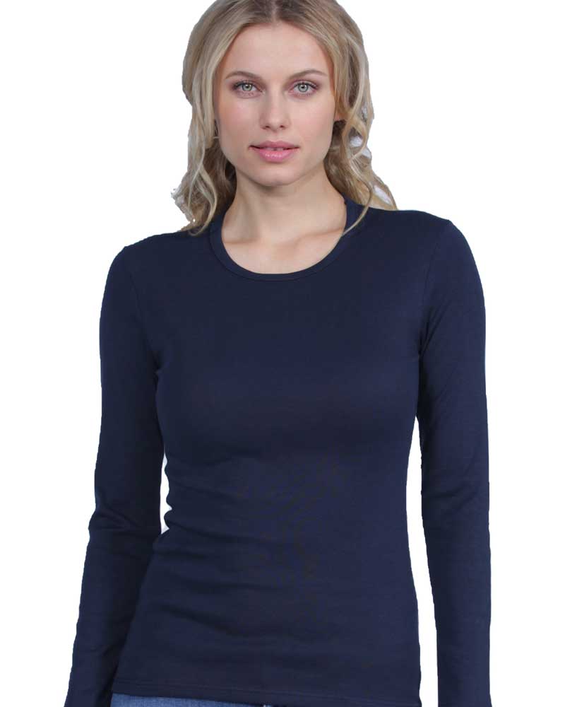 Basic Cotton Maglia Donna Manica Lunga Girocollo Puro Cotone