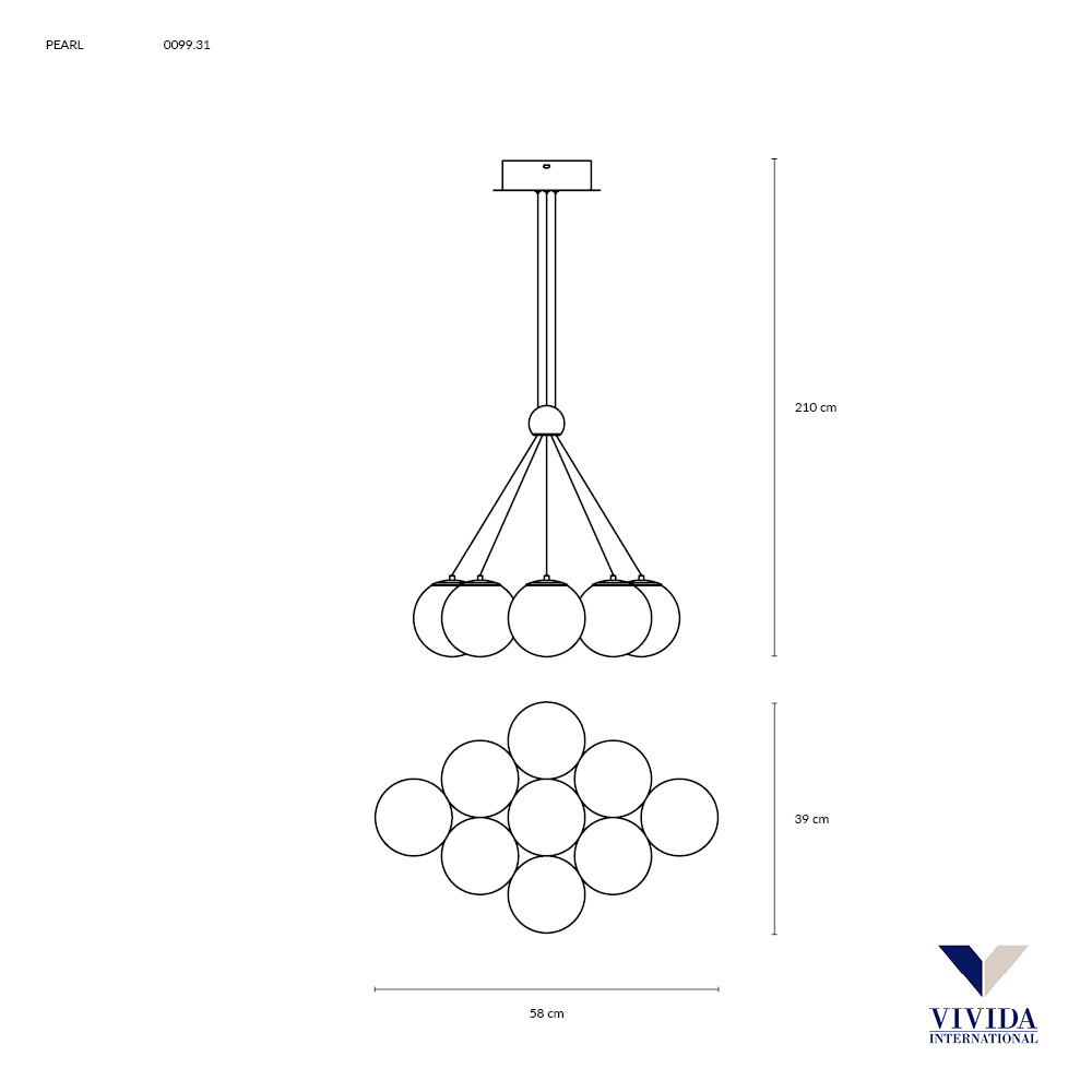 PEARL SOSPENSIONE 9 LUCI ORO SPAZZOLATO 50W 3000K