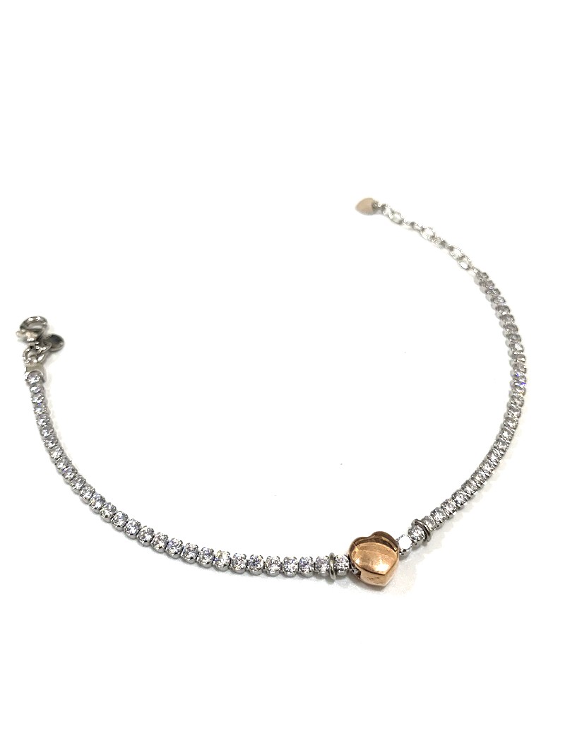 AOBOCO Bracciale E Cavigliera In Argento 925 Con Cuore E Cristalli – Regalo Per Donna Con Panno Lucidante