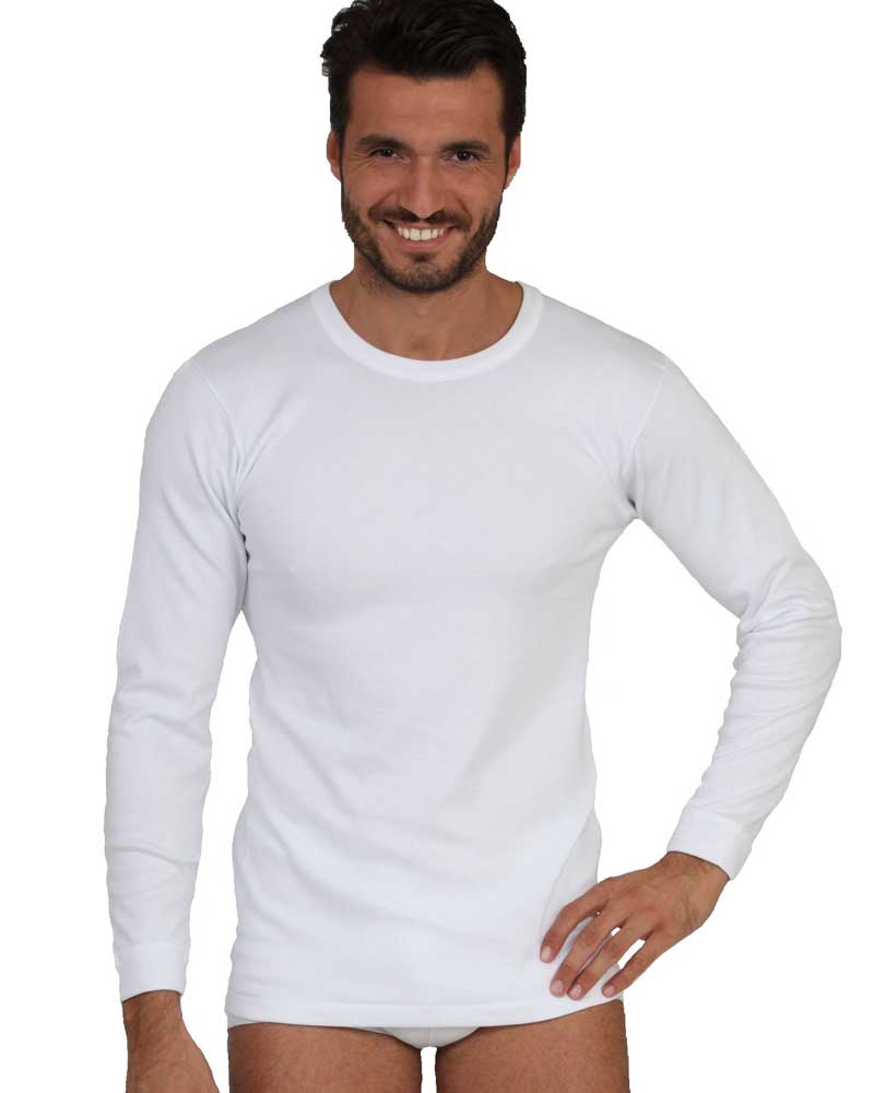 Ma.Re. Maglia Uomo Cotone Felpato Manica Lunga Girocollo Bianco Nero Intimo  2D