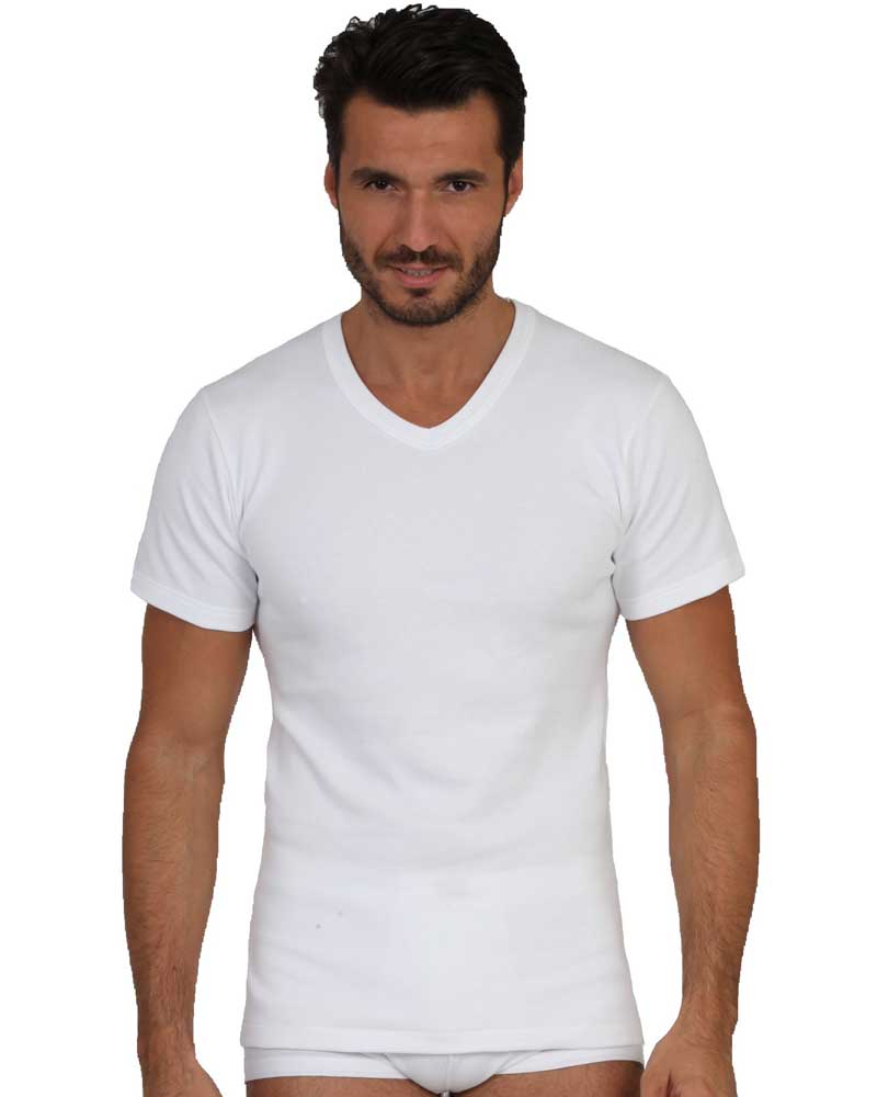 QBO MAGLIA UOMO MEZZA MANICA SCOLLO A V IN COTONE INTERLOCK