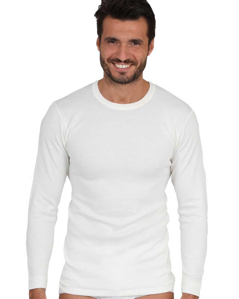 Ma.Re. Maglia Uomo Lana Cotone Girocollo Manica Lunga Bianco Nero Intimo 2D