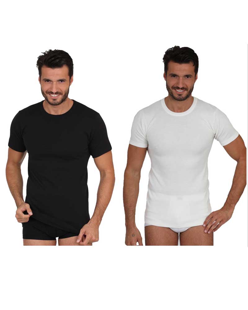 Ma.Re. Maglia Uomo Cotone Felpato Manica Lunga Girocollo Bianco Nero Intimo  2D