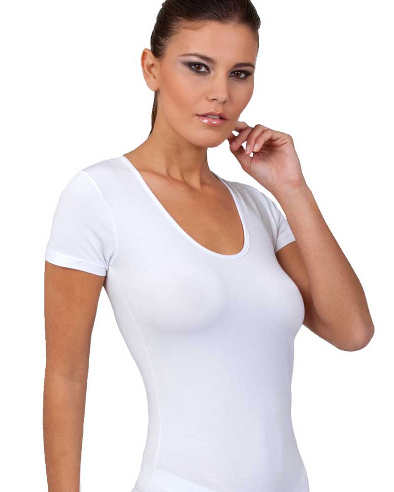 QIYUN.Z Maglietta Corta a Maniche Corte con Scollo a V da Donna
