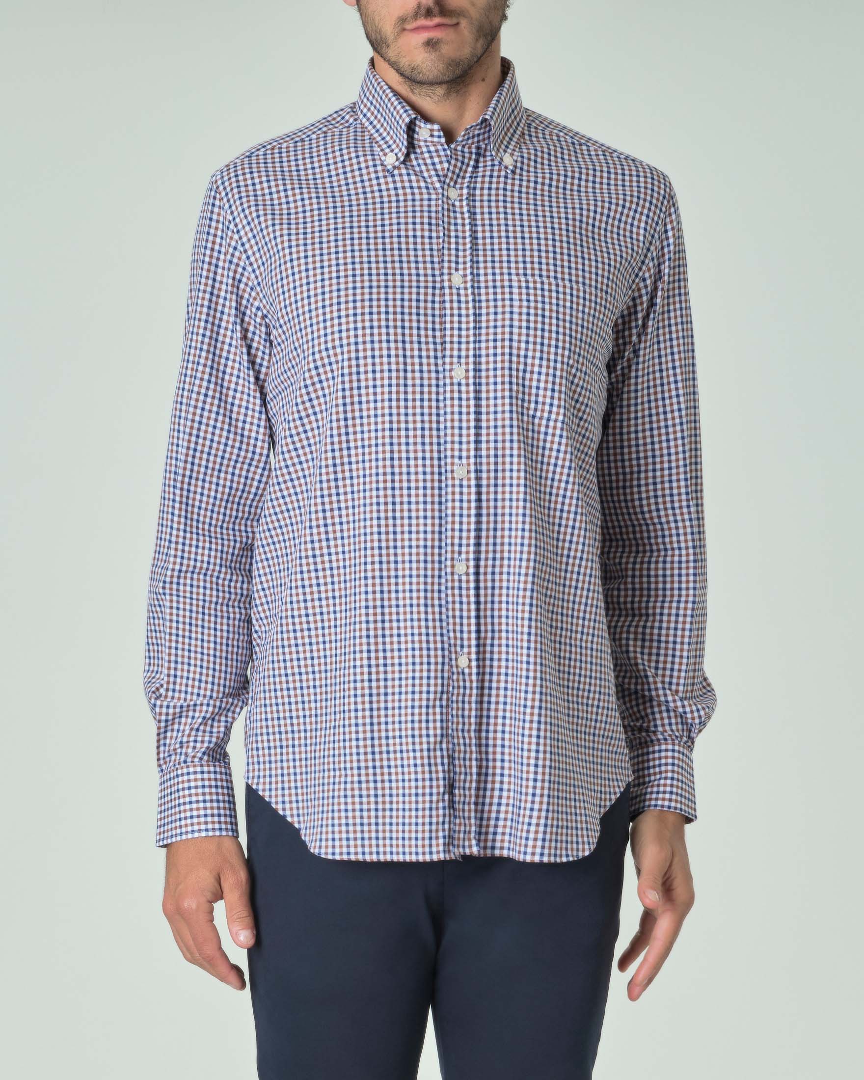 Camicia a quadri blu e beige con colletto button down