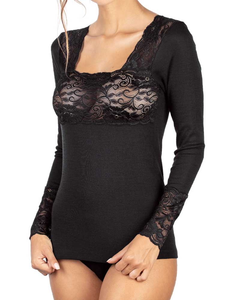 Sottogiacca In Morbida Microlana Manica Lunga E Pizzo