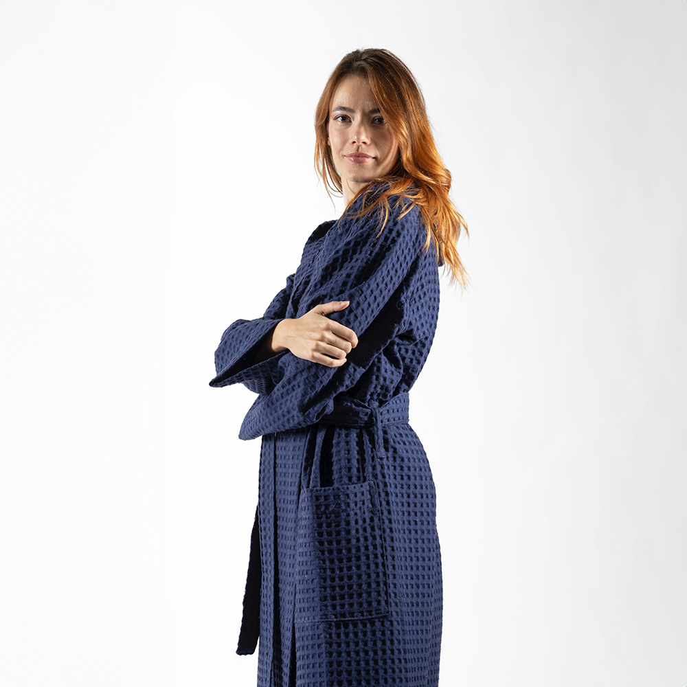 Accappatoio in Nido d'Ape Blu-Navy 