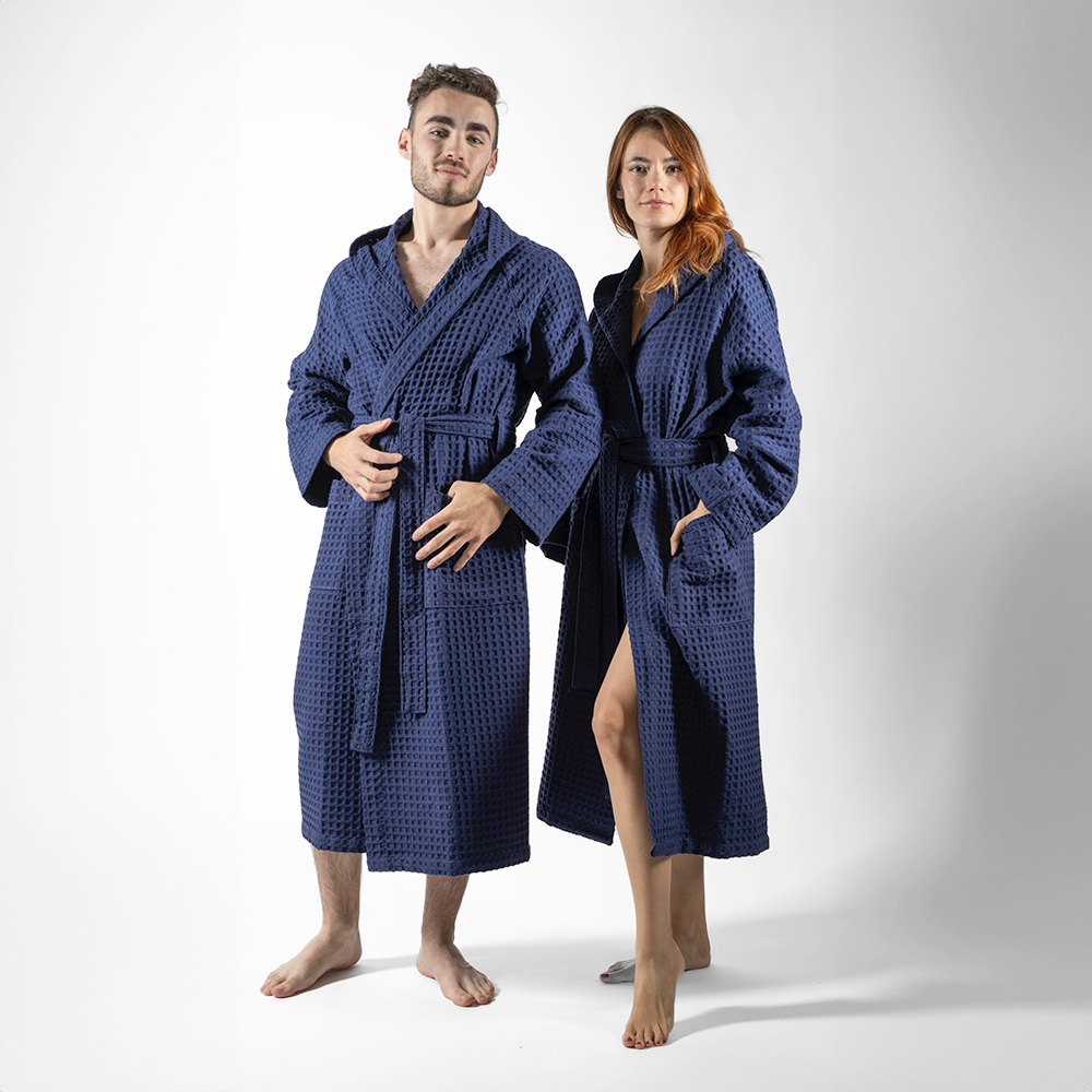 Accappatoio in Nido d'Ape Blu-Navy 