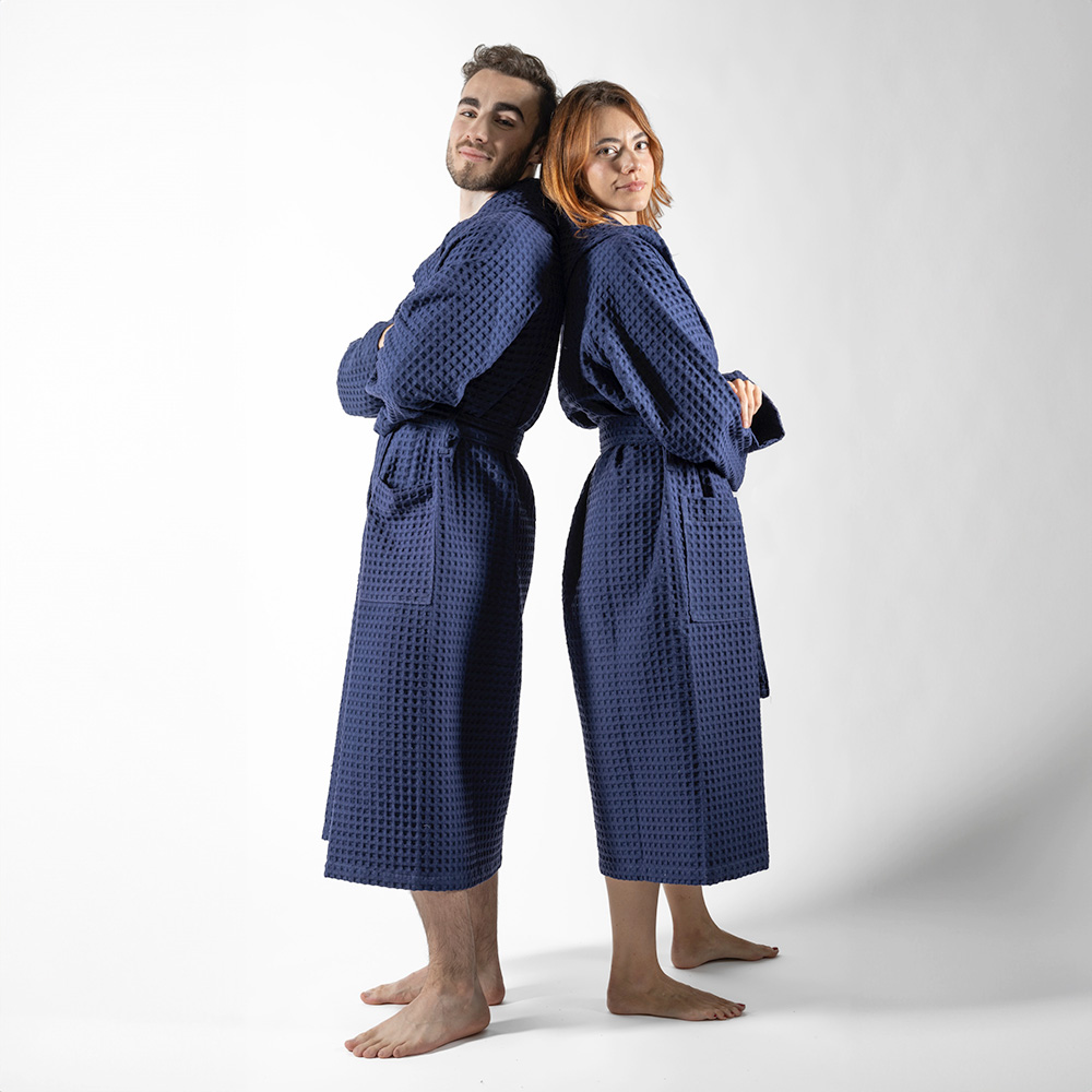Accappatoio in Nido d'Ape Blu-Navy 