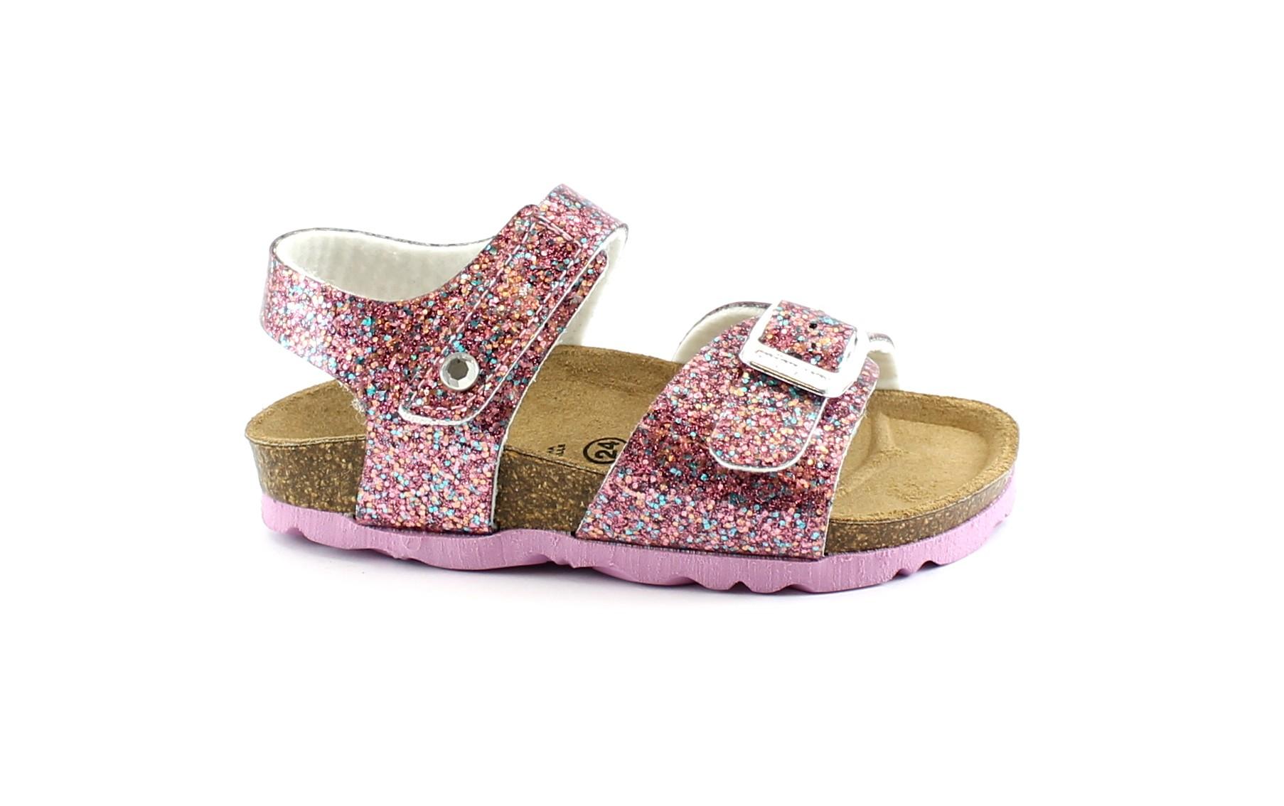 GRUNLAND LUCE SB1655 24/35 rosa viola sandali bambina fibbia strappo glitter  birk