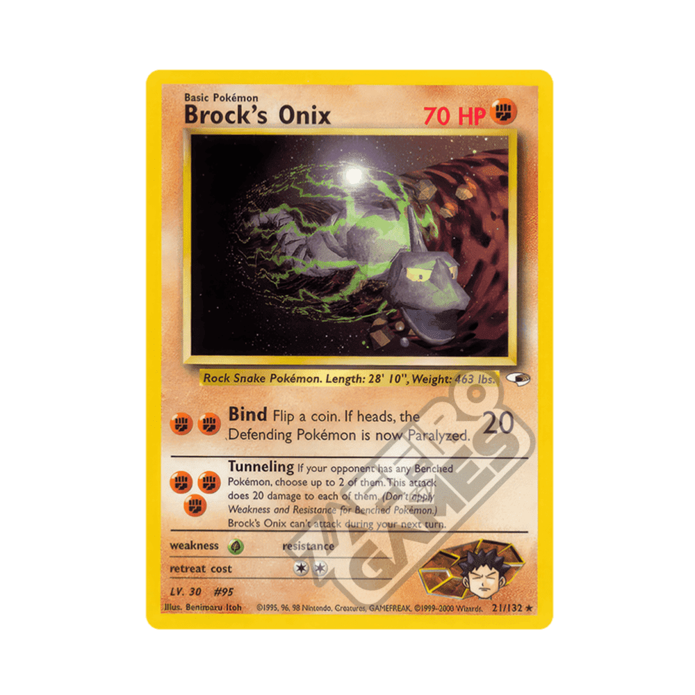 021/132 Brock's Onix Rara Unlimited (ENG) - Gym Heroes | ZAFFIRO GAMES  S.R.L.