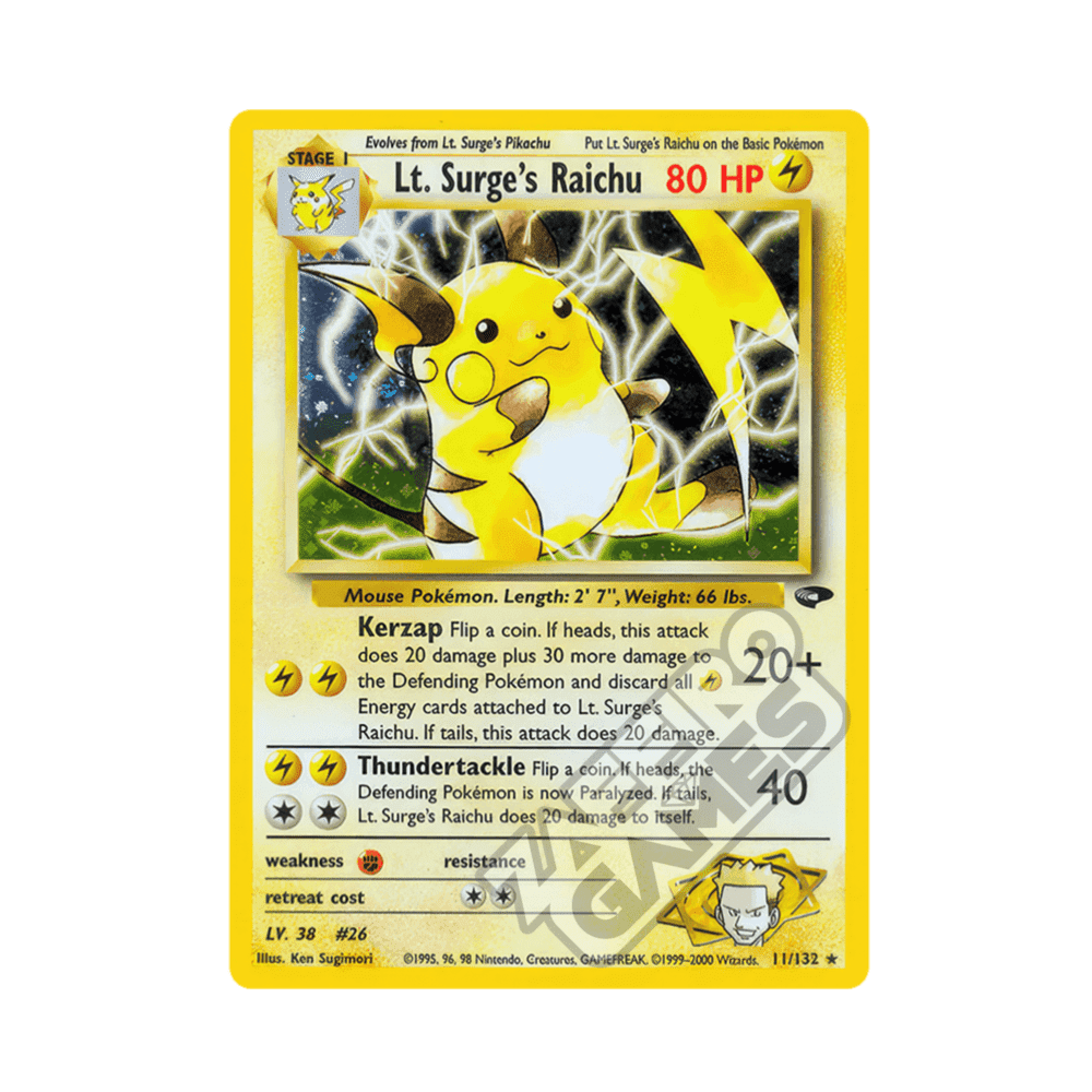 011/132 Lt. Surge's Raichu Holo Unlimited (ENG) - Gym Challenge