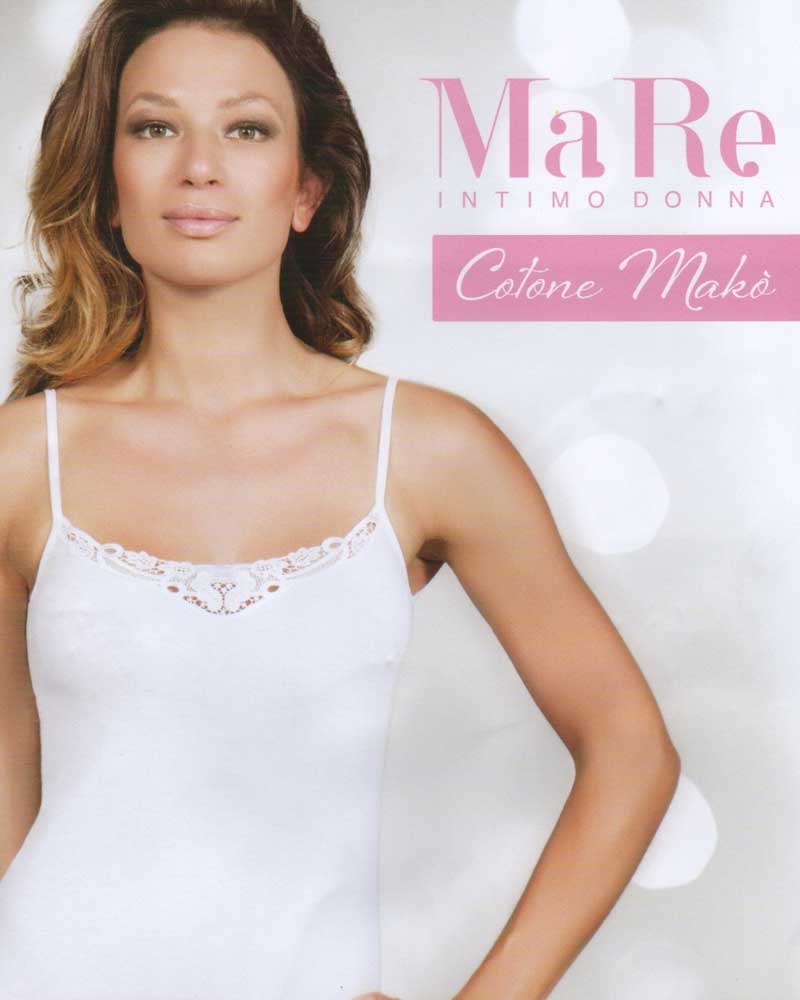 Ma.Re. 2 Canotte Donna Puro Cotone Spallina Sottile E Pizzo Intimo 2D