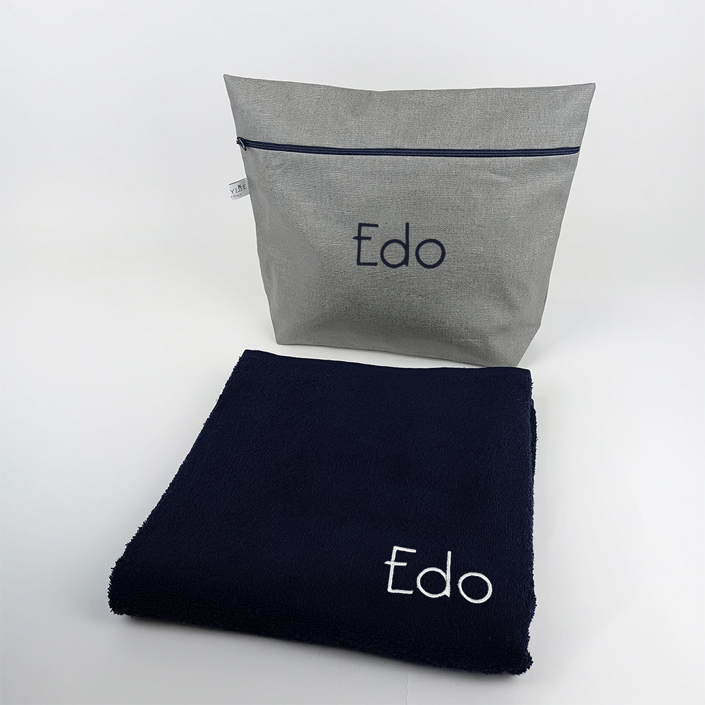 Set Palestra: Telo Blu + Pochette grigia personalizzabile rr