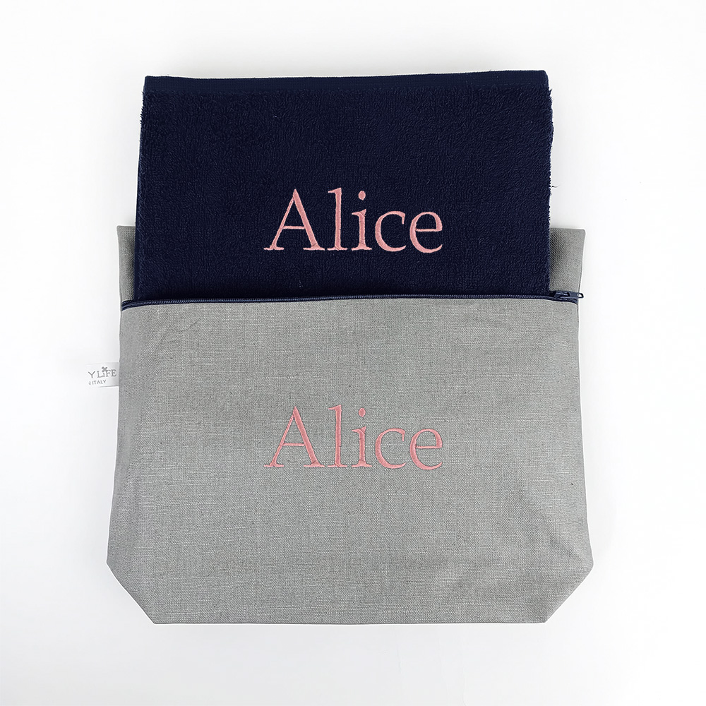 Set Palestra: Telo Blu + Pochette grigia personalizzabile 