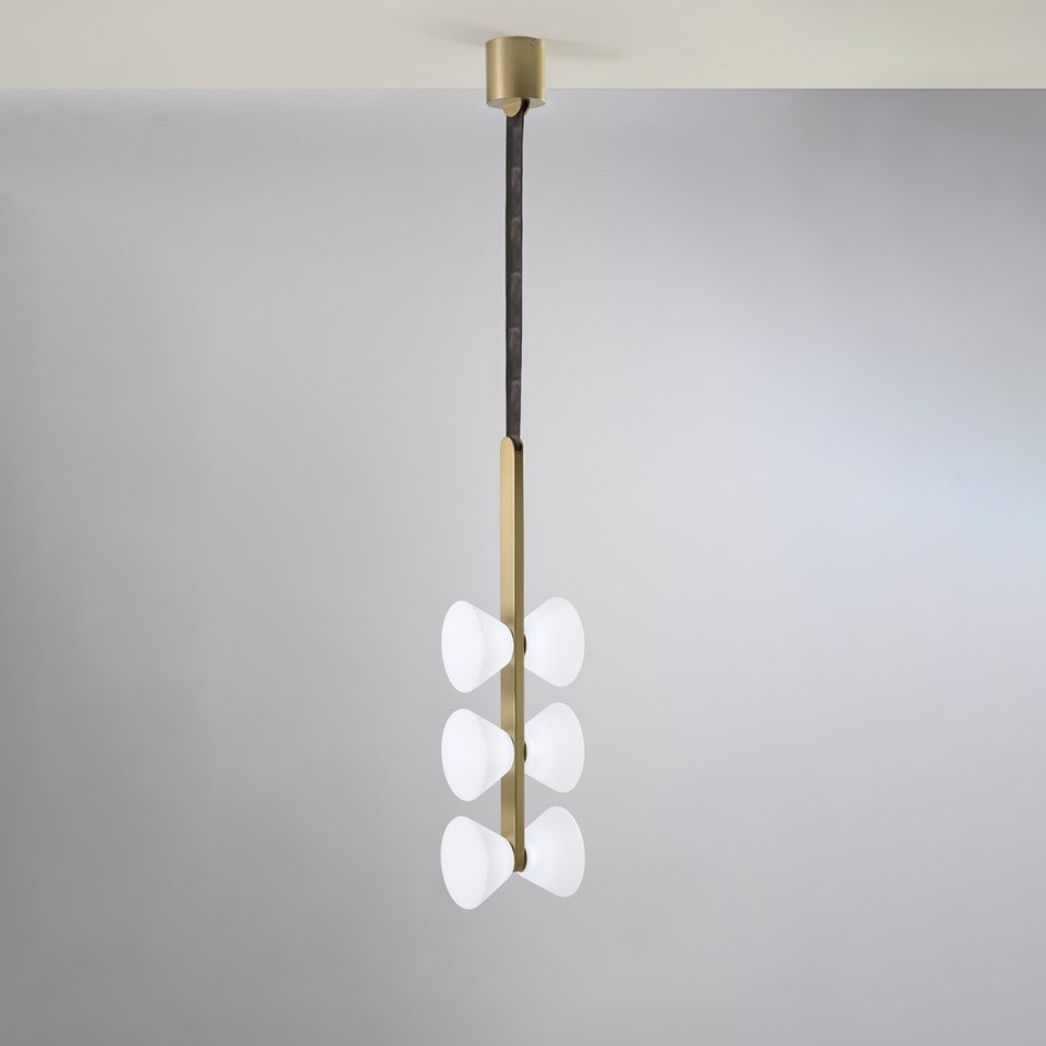 MADAME SOSPENSIONE 6 LUCI ORO SPAZZOLATO 36W 3000K DIMMERABILE