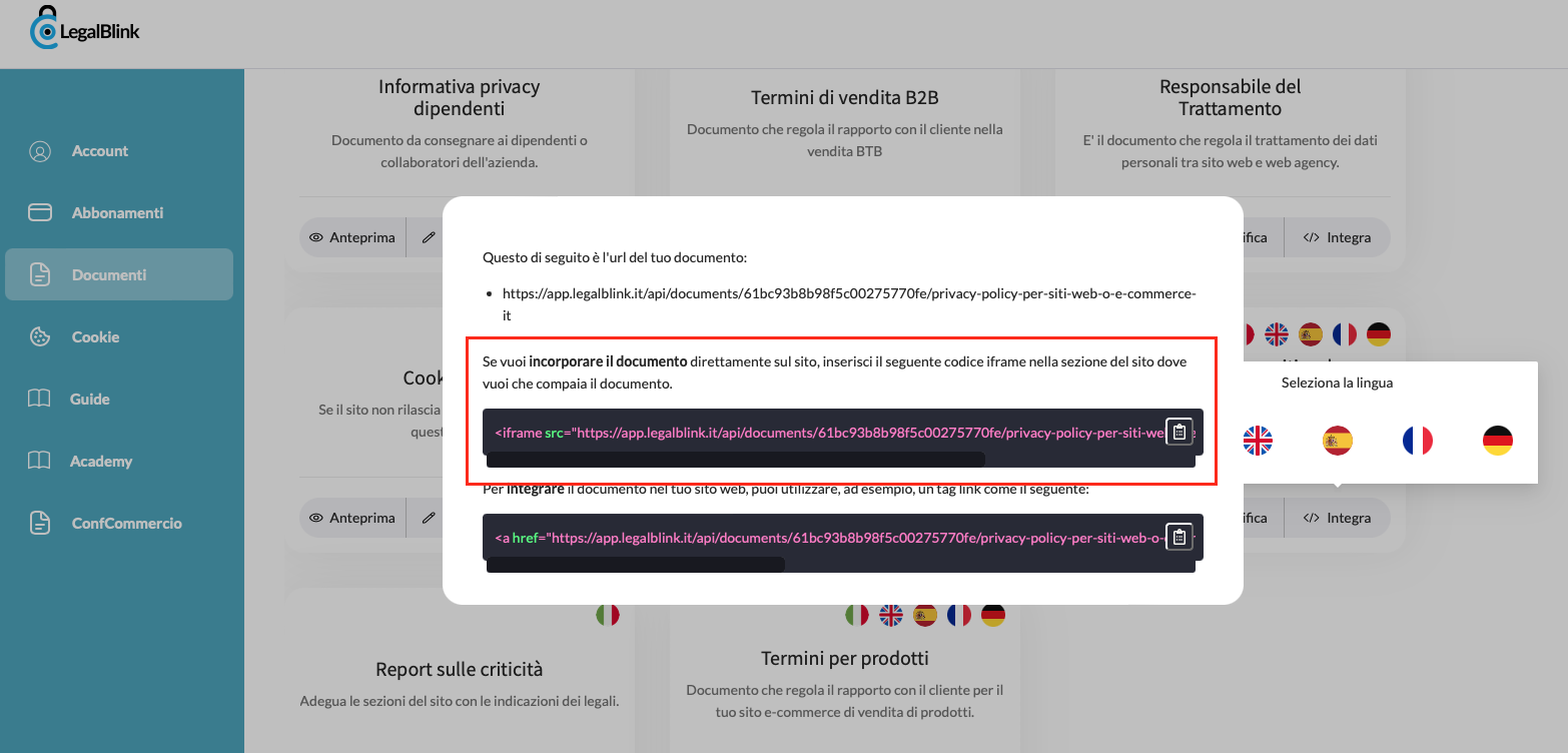 come inserire documenti legali con iframe