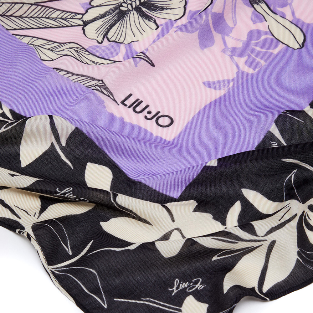 Foulard Liu Jo Fucsia 2F4094 - Stampa Grafica, Logo Monogram, 120x120 Cm In Poliestere - Foto 5