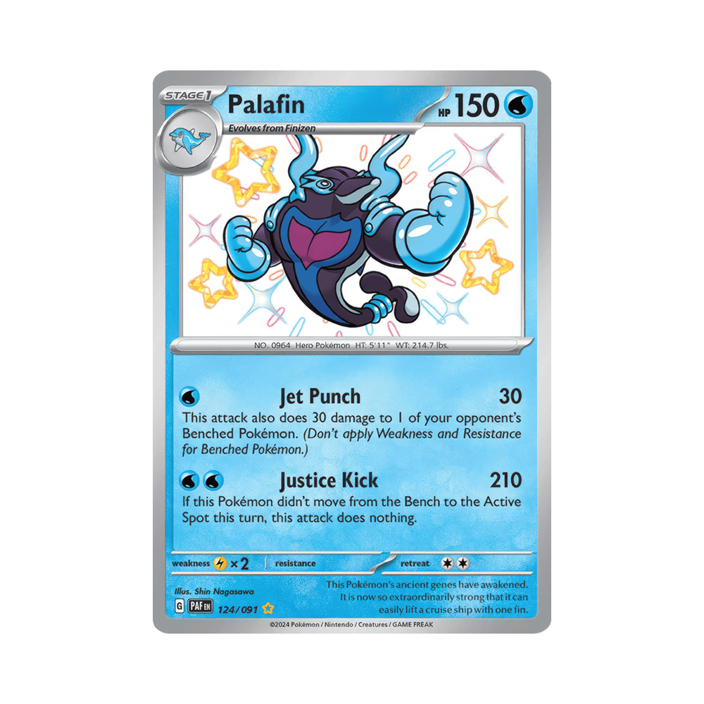 palafin shiny pokemon card  ex 193/167  Twilight Masquerade  Full Art Pokemon  Secret Rare : Toys & Games RarityShiny Rare Hit Points150 HP Water Jet Punch (30) This attack also does 30 damage to 1 of your opponents Benched Pokmon Pokemon - Palafin 200/197 -