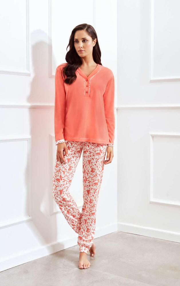 Nuova Moda Pigiama Donna In Cotone Con Pois - Manica Lunga E Pantaloni Con Tasche